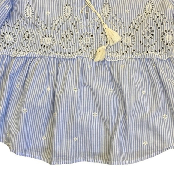 Gap Striped Embroidered Eyelet Tiered Peasant Blouse Tassels Puff Sleeves Sz XS - Picture 6 of 16